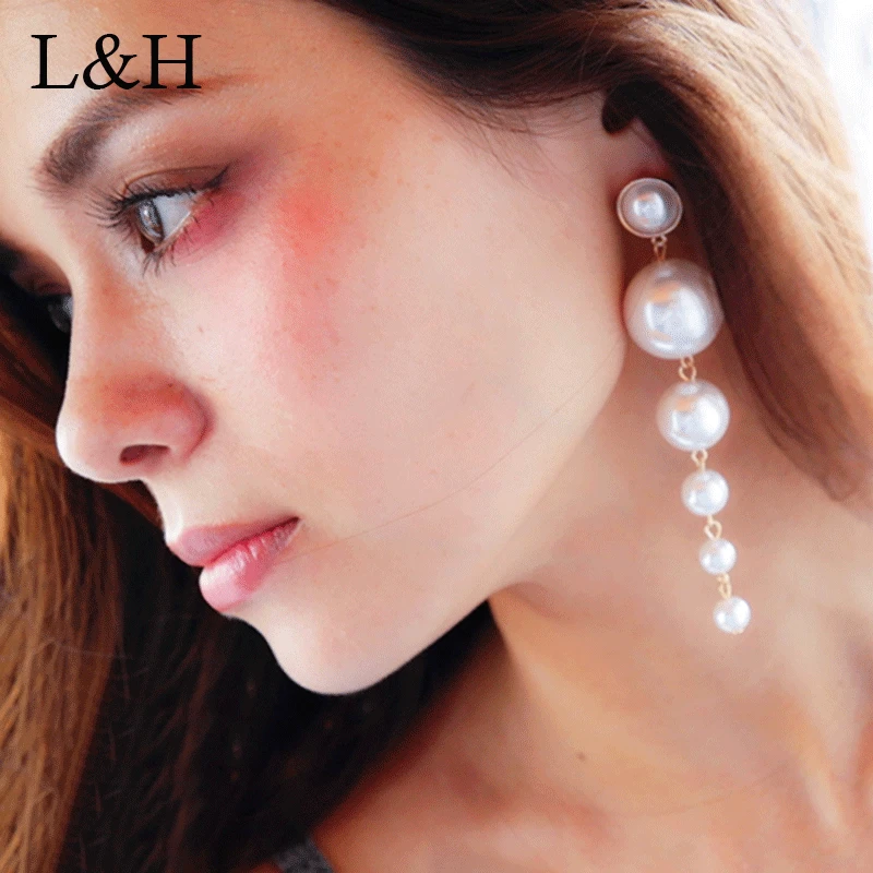 

2018 Exaggerated Big Simulated Pearl Long Earrings For Women Pearl String Statement Dangle Drop Earring Jewelry boucle d'oreille