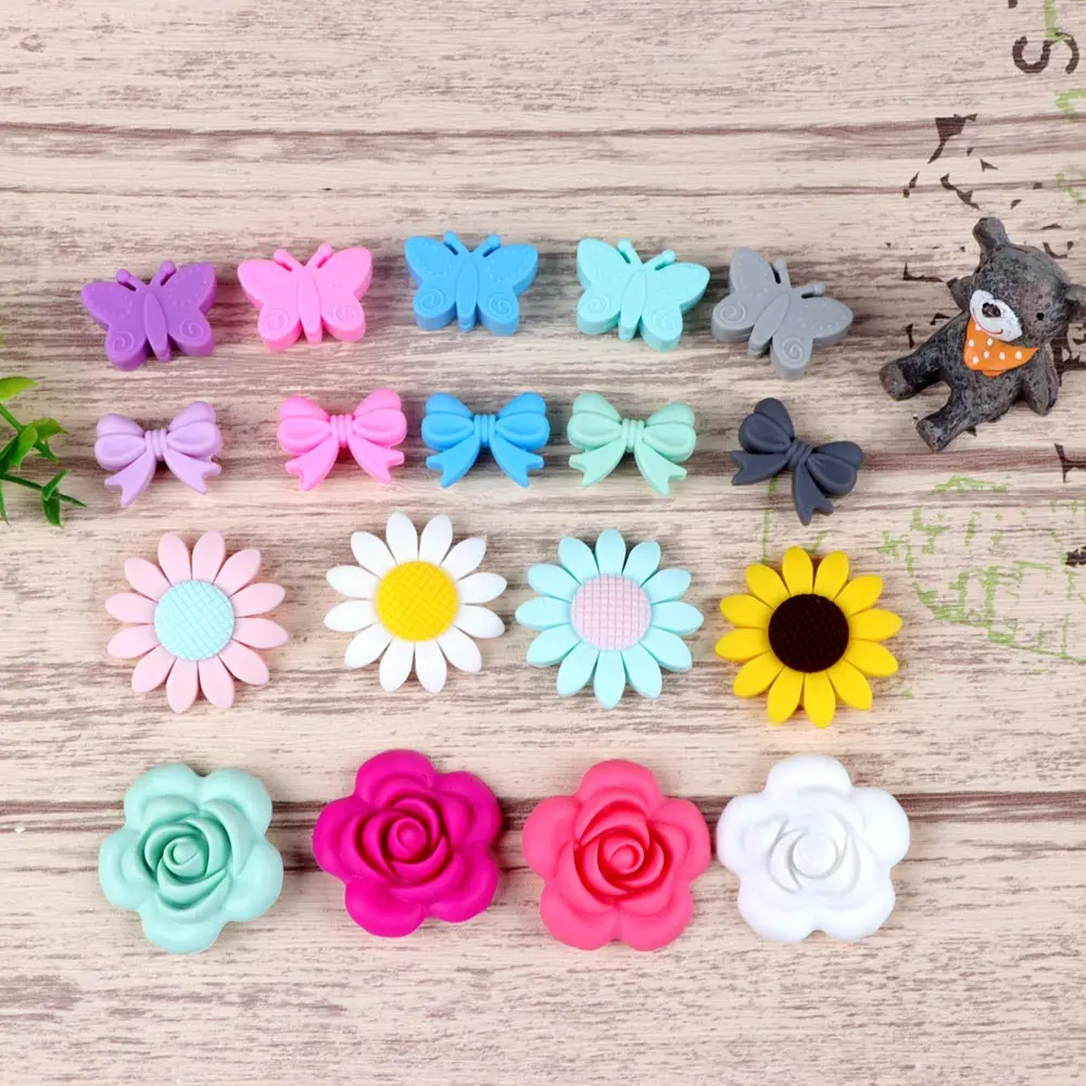 

TYRY.HU 5pc Lovely Silicone Butterfly Beads Baby Teething Flower BPA Free Silicone Beads For Baby DIY Necklace Bracelet Making