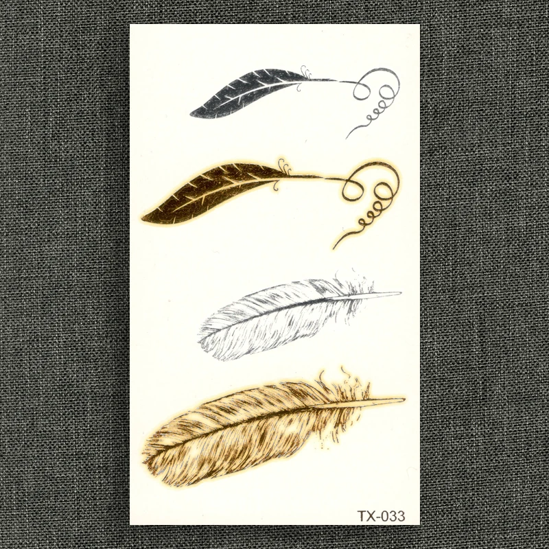 Temporary Fake tattoo Metallic Gold Sliver Waterproof Leaf Feather Stickers Water Transfer Flash Beauty sexy Cool Body Art
Temporary Fake tattoo Metallic Gold Sliver Waterproof Leaf Feather Stickers Water Transfer Flash Beauty sexy Cool Body Art