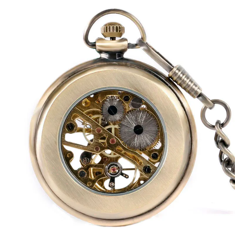Vintage Hand Wind Mechanical Pocket Watches Skeleton Roman Numbers Open Face Transparent Fob Time Unisex Top Watch Men Gifts