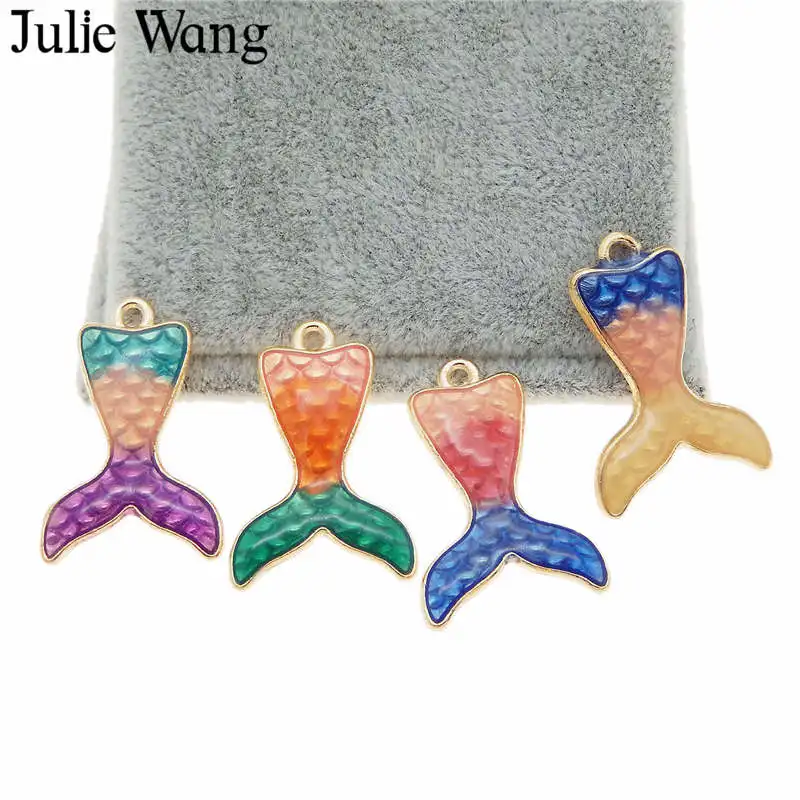 10 шт. эмалированные Разноцветные Подвески Julie Wang в виде хвоста русалки смешанный