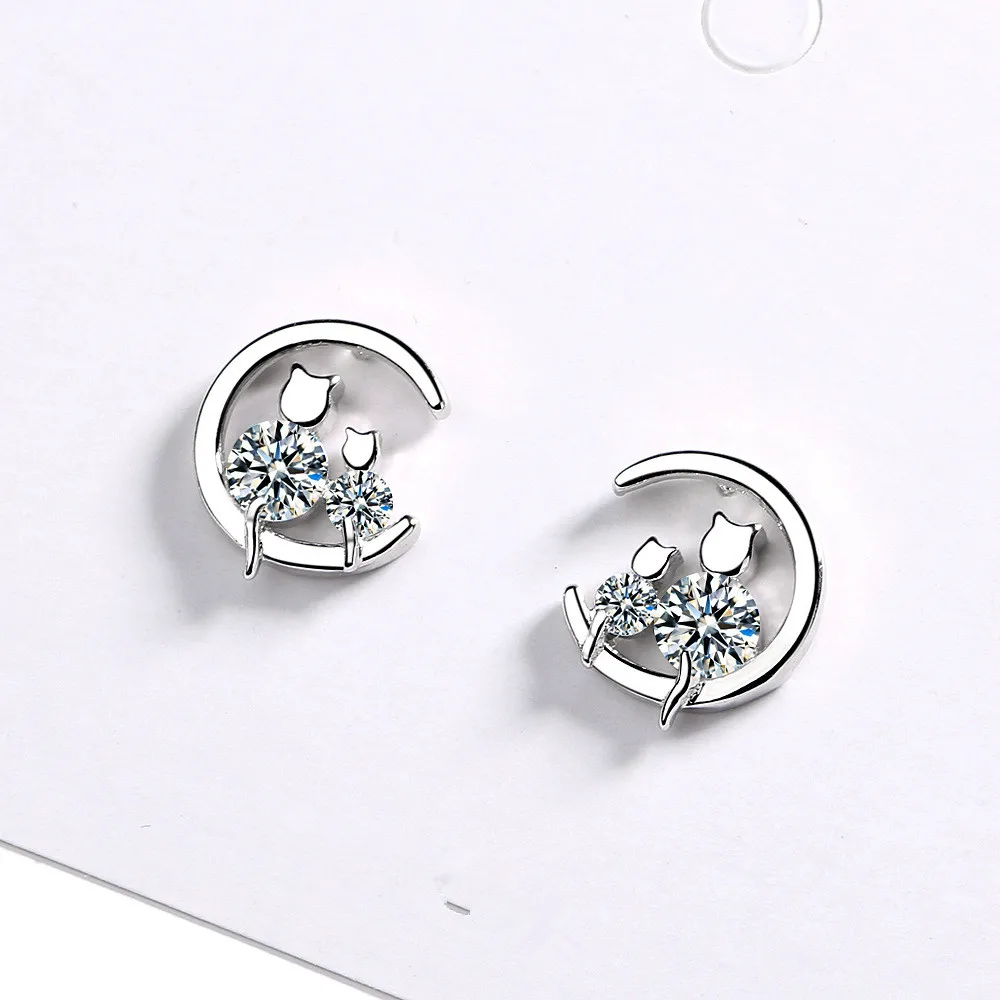 925 Sterling Silver Crystal Moon Cat Stud Earrings For Women Girls Party Gift Pendientes Brincos Prevent allergy Jewelry eh1024
925 Sterling Silver Crystal Moon Cat Stud Earrings For Women Girls Party Gift Pendientes Brincos Prevent allergy Jewelry eh1024