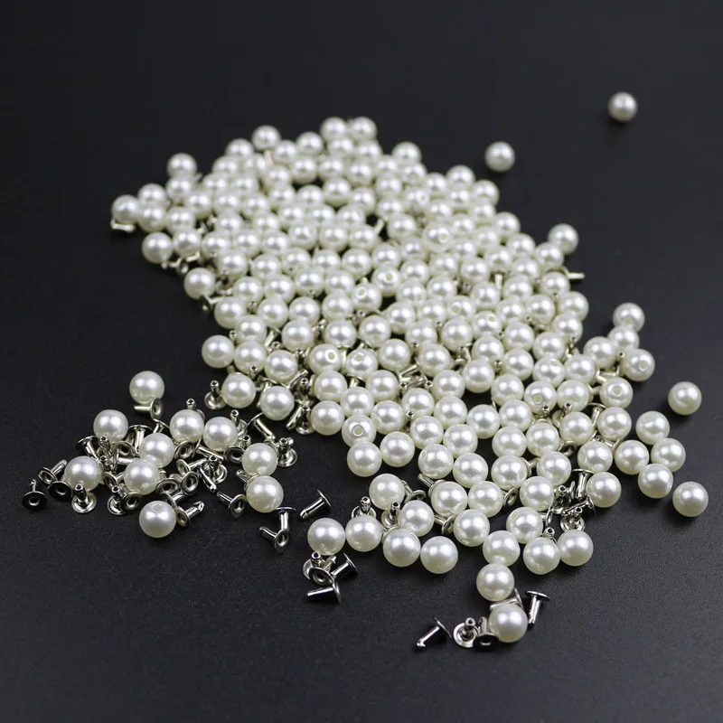 200PC 6MM Imitation Pearl Rivets DIY Garment Accessories Rivet Spikes For Cloth Hat Bag Crafts Decor and Pearls Set |