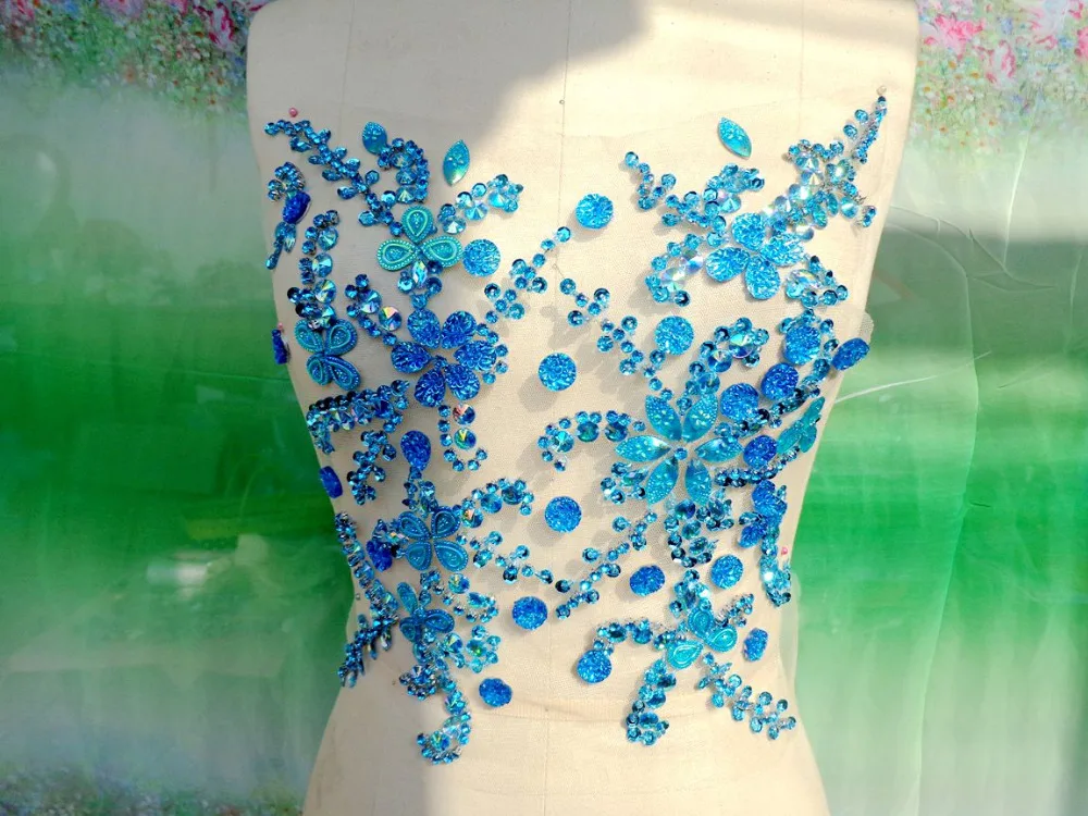 Handmade light blue Rhinestones applique sew on crystal patches with stones sequins beads 31*27cm for dress
Handmade light blue Rhinestones applique sew on crystal patches with stones sequins beads 31*27cm for dress