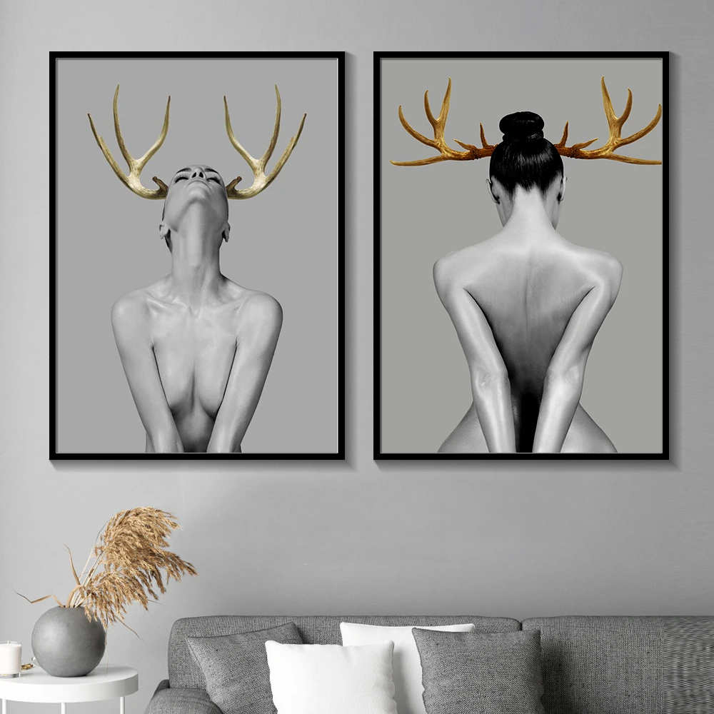 Скандинавском стиле с изображением оленьих рогов для девочек Figuares wall art холст