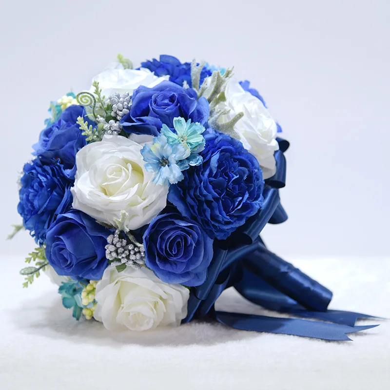 Royal Blue White Bridal Bouquet Round Peony Rose Satin Ribbon Wedding Flowers Artificial Handmade Elegant Bride Bouquet de novia
Royal Blue White Bridal Bouquet Round Peony Rose Satin Ribbon Wedding Flowers Artificial Handmade Elegant Bride Bouquet de novia