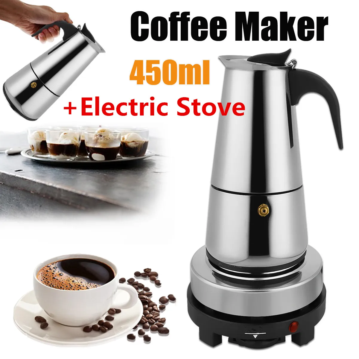 9 Cups Stainless Steel Moka 450ml Mocha Espresso Latte Stovetop Filter Coffee Maker Pot Percolator w/Electric Stove Ourdoor Home
9 Cups Stainless Steel Moka 450ml Mocha Espresso Latte Stovetop Filter Coffee Maker Pot Percolator w/Electric Stove Ourdoor Home