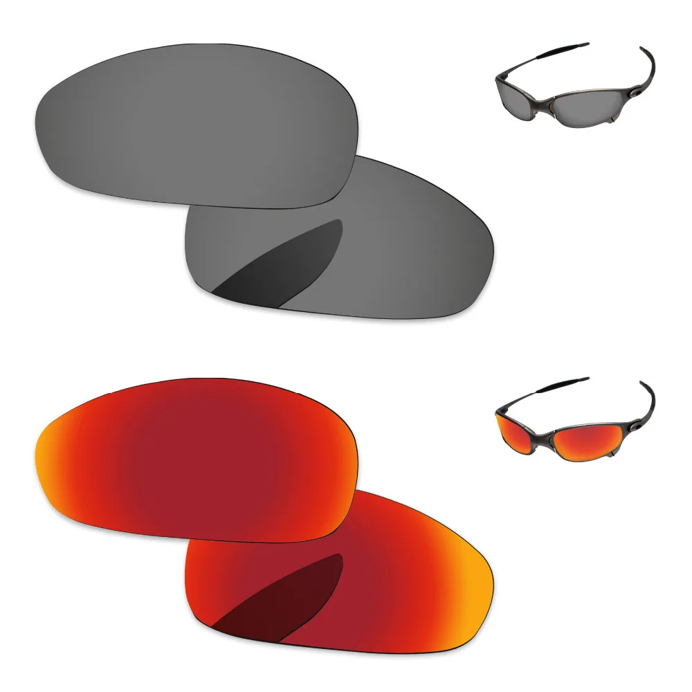 

Fire Red & Black Chrome 2 пары зеркальные поляризованные Сменные линзы для Juliet солнцезащитные очки оправа 100% UVA & UVB защита
