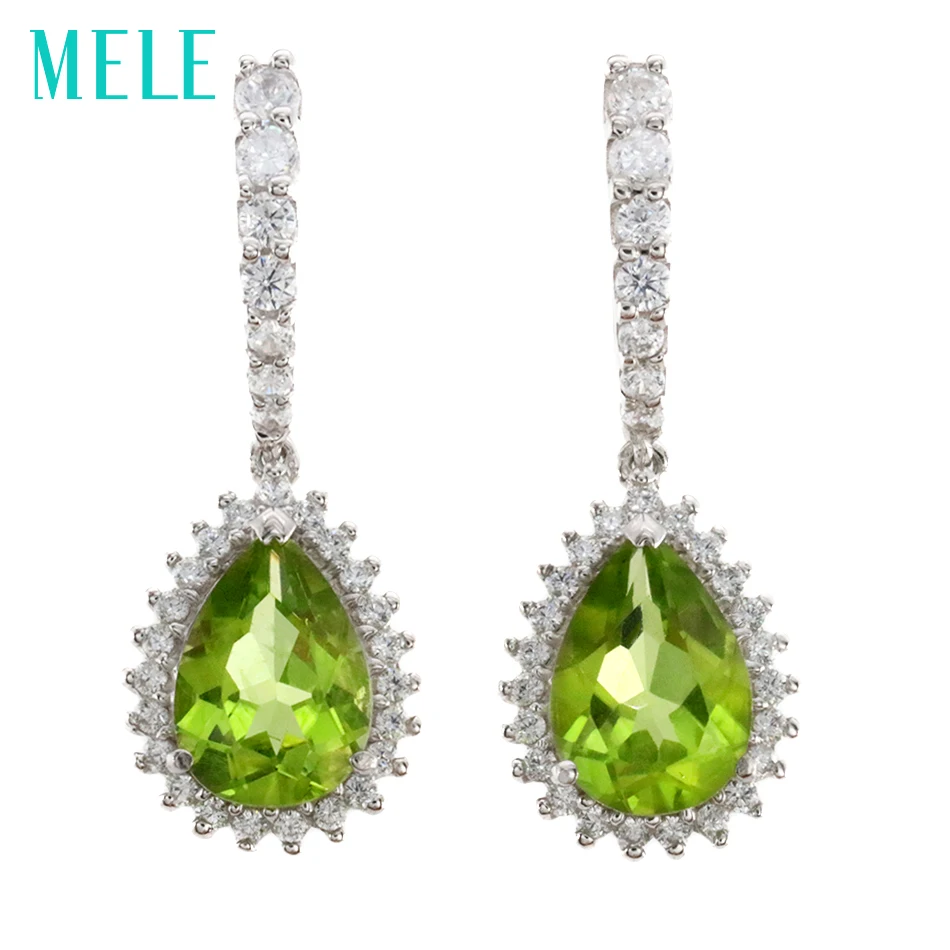 MELE Natural peridot silver earring, pears 7mm*10mm, green and yellow color, professional stone cutting, fine jewelry for women
MELE Natural peridot silver earring, pears 7mm*10mm, green and yellow color, professional stone cutting, fine jewelry for women