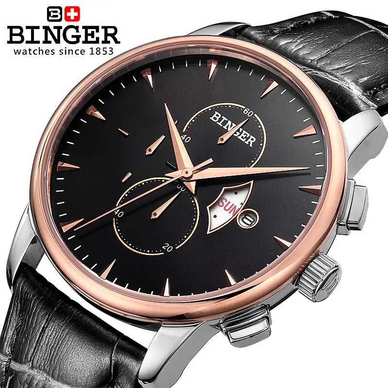 Switzerland men's watch luxury brand BINGER Quartz Wristwatches Leather strap Chronograph waterproof Multi-function BG-0404-5
Switzerland men's watch luxury brand BINGER Quartz Wristwatches Leather strap Chronograph waterproof Multi-function BG-0404-5