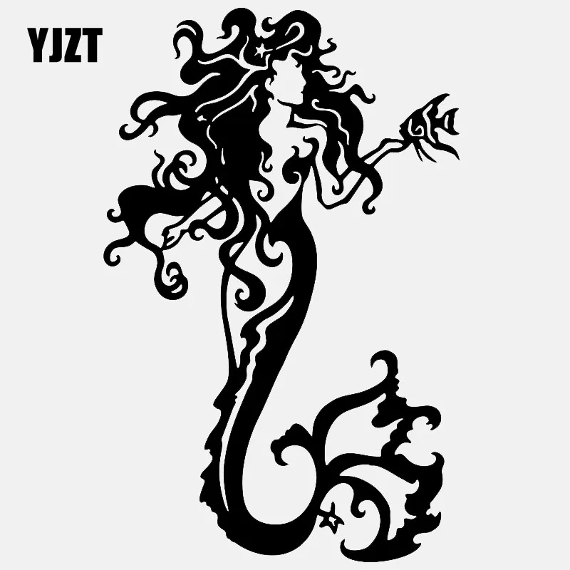 

YJZT 11.5CM*17.9CM Car Sticker Tribal Mermaid Fantasy Ocean Girl Fish Car Truck Window Vinyl Decal Black/Silver C24-0725