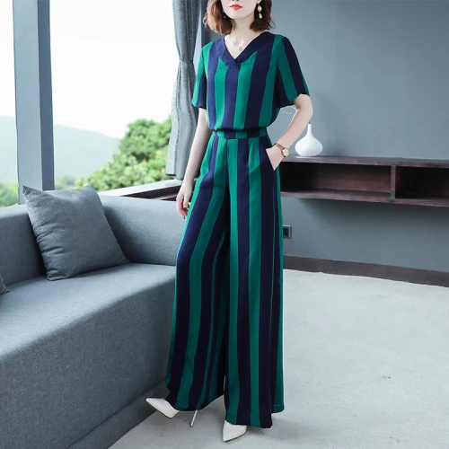 Fashionable Striped Women 2 Piece Set Top And Pants Chiffon Two Piece Outfits Ol Women's Summer Suit Ensemble Femme Deux Pieces
Fashionable Striped Women 2 Piece Set Top And Pants Chiffon Two Piece Outfits Ol Women's Summer Suit Ensemble Femme Deux Pieces