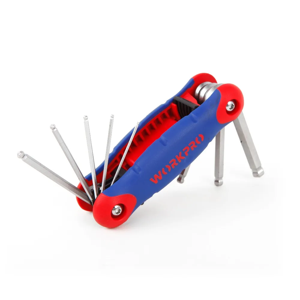 WORKPRO 8 IN 1 Folding Ball Point Key Set with Rubber Grip Handle Metric Ball Ended Hex Allen Key Wrench Set
WORKPRO 8 IN 1 Folding Ball Point Key Set with Rubber Grip Handle Metric Ball Ended Hex Allen Key Wrench Set