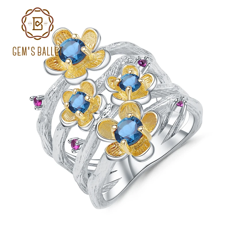 GEM'S BALLET 0.96Ct Natural London Blue Topaz Ring 925 Sterling Silver Handmade Plum Blossom Flower Rings for Women Fine Jewelry
GEM'S BALLET 0.96Ct Natural London Blue Topaz Ring 925 Sterling Silver Handmade Plum Blossom Flower Rings for Women Fine Jewelry