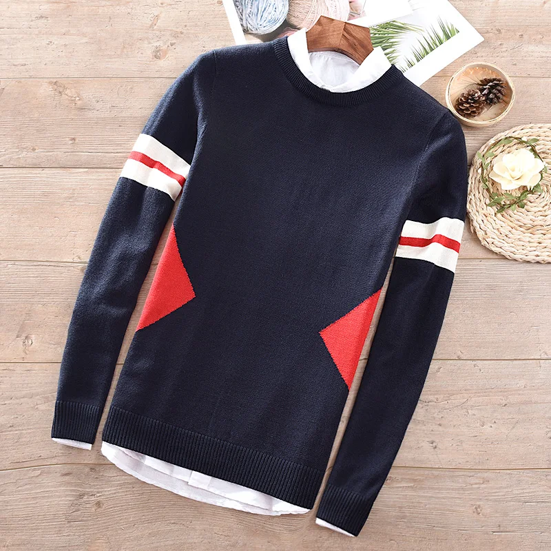 

New Autumn and winter new men's wool weater round neck jacquard fashion sweater mens knitting bottoming clothing maglione trui