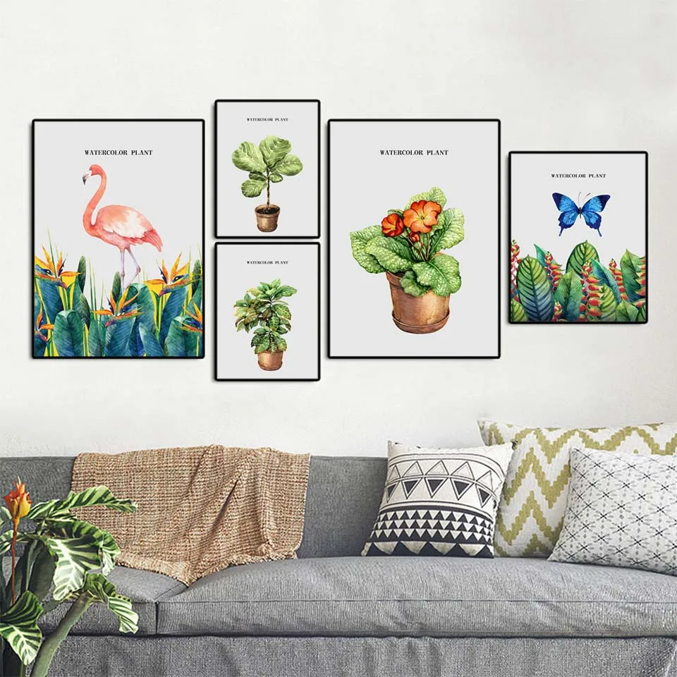 Картины на холсте для офиса NordicOffice Настенное искусство Постер изображение для гостиной Домашнее украшение печать на холсте Бабочка Фламинго Ботаника.