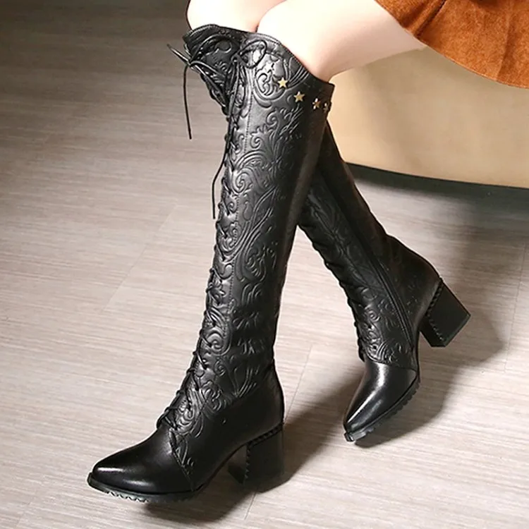 Olomm Women Winter Knee High Floral Boots Square High Heel Shoes Pointed Toe Black Brown Party Shoes Women Plus US Size 4-10
Olomm Women Winter Knee High Floral Boots Square High Heel Shoes Pointed Toe Black Brown Party Shoes Women Plus US Size 4-10