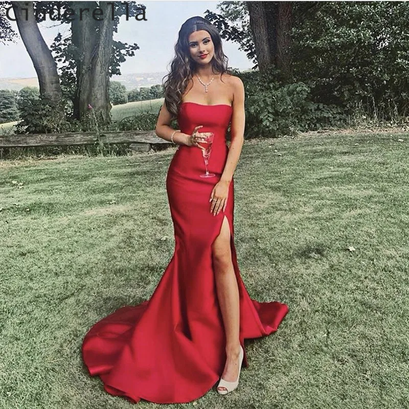 Cinderella Strapless Sleeveless Side Split Court Train Satin Pleated Women Prom Dresses Party Gowns For Prom
Cinderella Strapless Sleeveless Side Split Court Train Satin Pleated Women Prom Dresses Party Gowns For Prom