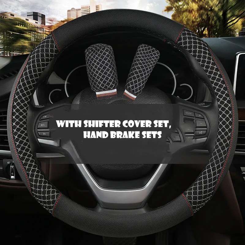3D Mesh Ice silk Car Steering Wheel Cover Set Sport Leather Auto Steering-Wheels Case Interior Accessories 3PCS Gear Covers
3D Mesh Ice silk Car Steering Wheel Cover Set Sport Leather Auto Steering-Wheels Case Interior Accessories 3PCS Gear Covers