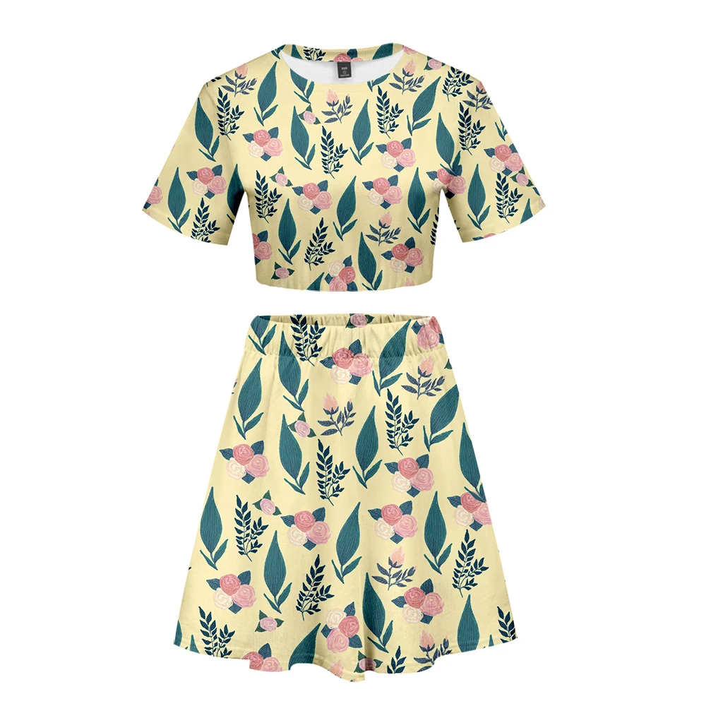 Leaves pattern 3D printed matching sets 2019 summer 2piece set women short sleeve two piece skirt set
Leaves pattern 3D printed matching sets 2019 summer 2piece set women short sleeve two piece skirt set