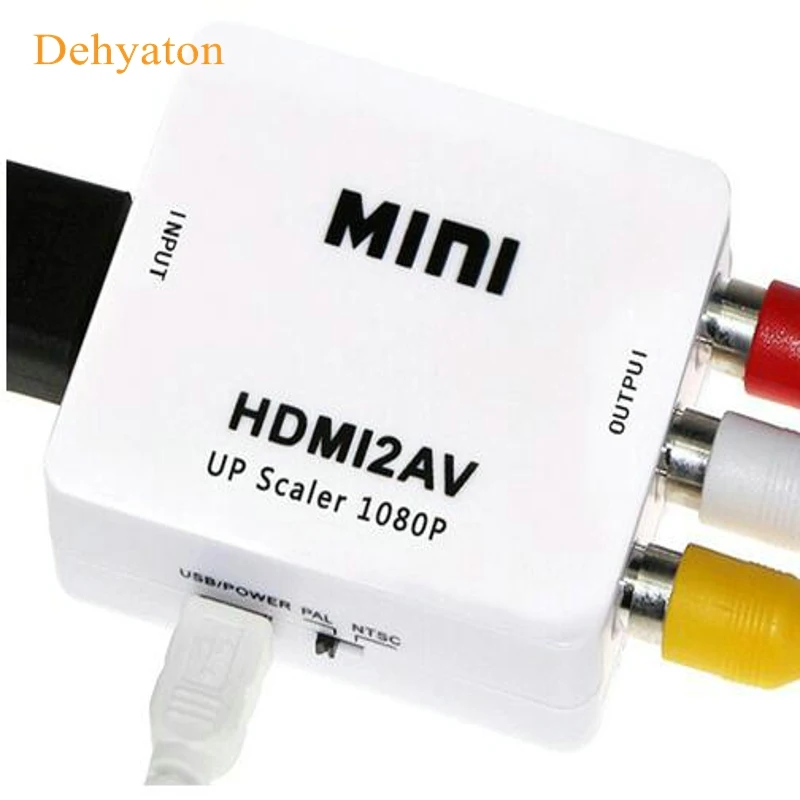 

2018 HDMI TO AV Scaler Adapter Mini HD Video Converter Box HDMI to RCA AV/CVSB L/R Video 1080P HDMI2AV Support NTSC PAL Output