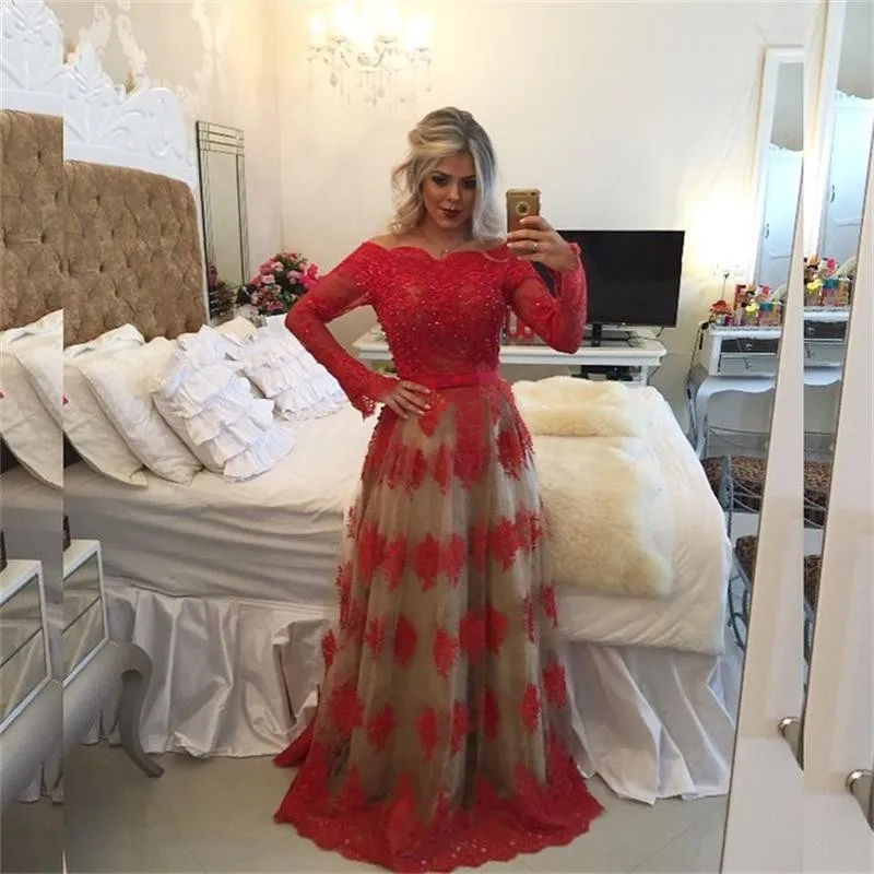 Vestido De Festa Red Tulle Long Sleeves A-Line Evening Dresses 2019 Appliques Beaded Scoop Open Back Formal Party Gowns
Vestido De Festa Red Tulle Long Sleeves A-Line Evening Dresses 2019 Appliques Beaded Scoop Open Back Formal Party Gowns