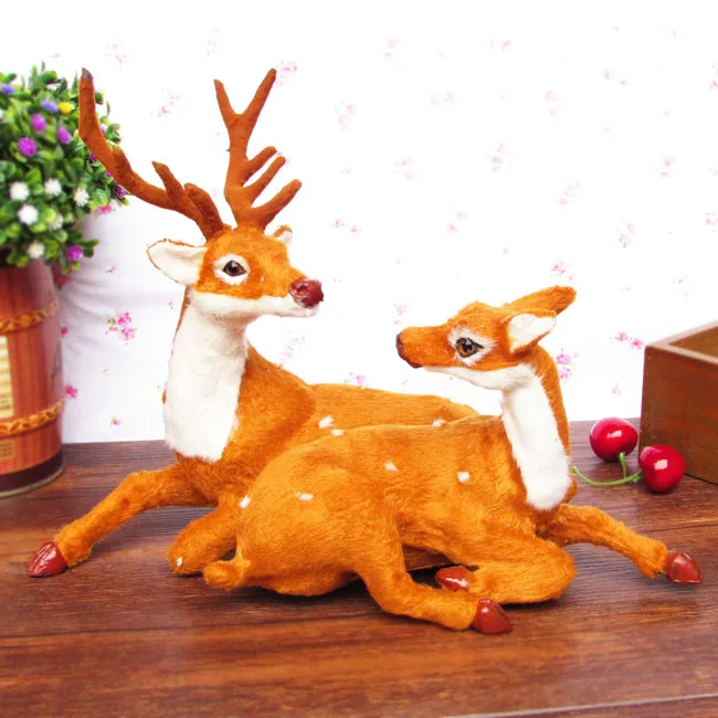 

plastic& furs simualtion deer toy model couples sika deers about 30x22cm deers handicraft home decoration toy Xmas gift w5737