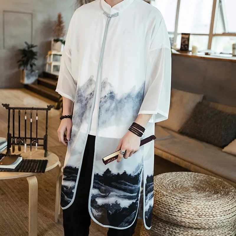 Традиционная китайская одежда для мужчин Пляжное кимоно кардиган длинное