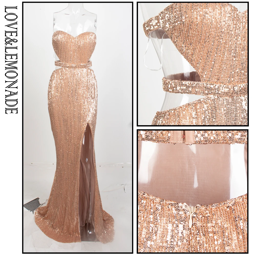 LOVE&LEMONADE Gold Bra Open Back Back Pleated Sequins Slim Dress Party Long Dress LM81335
LOVE&LEMONADE Gold Bra Open Back Back Pleated Sequins Slim Dress Party Long Dress LM81335