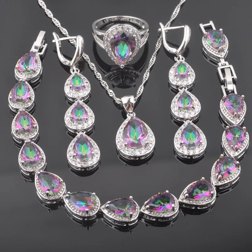 2021 New Silver Color Jewelry Sets Water Drop Rainbow Zirconia Bracelet Set For Women Earrings Rings Necklace Best Gift QS0570
2021 New Silver Color Jewelry Sets Water Drop Rainbow Zirconia Bracelet Set For Women Earrings Rings Necklace Best Gift QS0570