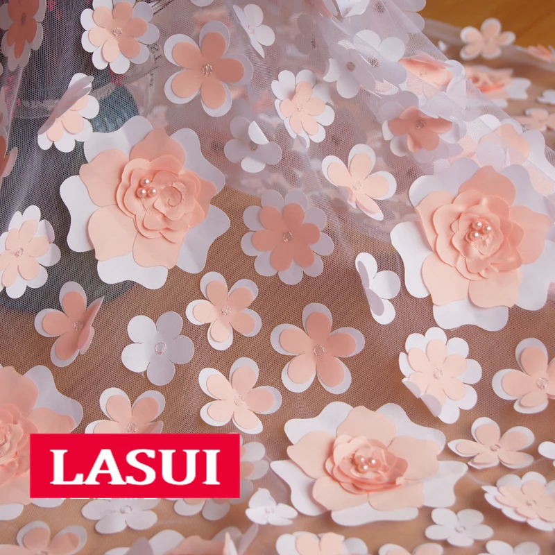 LASUI 1y = 1 лот изящная 3D Цветочная вышивка сетчатая кружевная ткань тяжелая