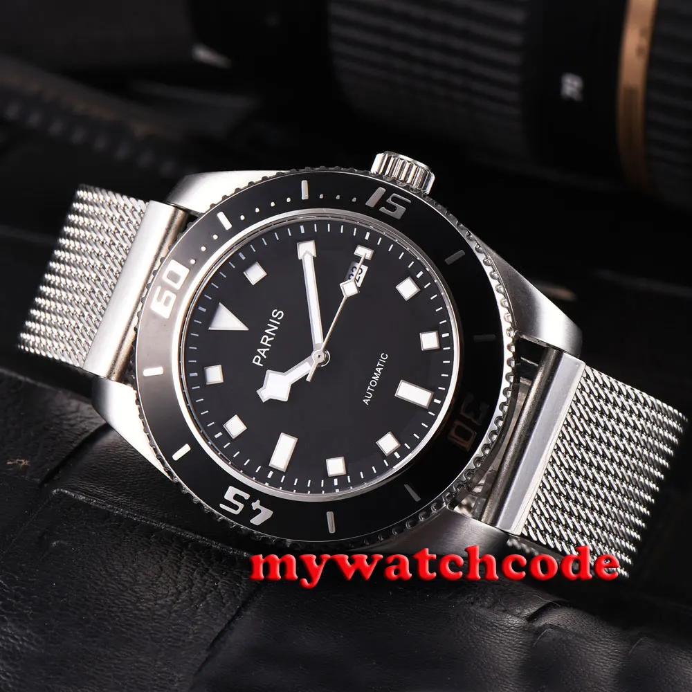 43mm parnis black dial black bezel date sapphire glass automatic mens watch P592
43mm parnis black dial black bezel date sapphire glass automatic mens watch P592