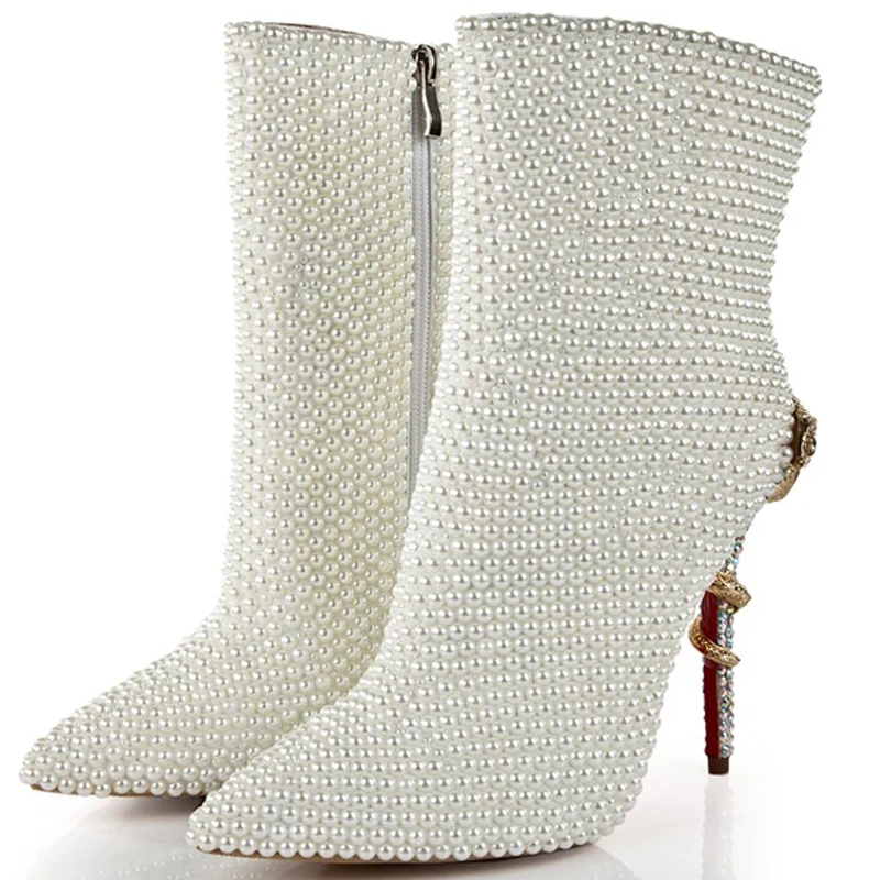 Pearl Wedding Boots Ivory Bridal Princess High Heel Platform Shoes Genuine Leather Customize Party Prom Boots Pointed Toe Pumps 
Pearl Wedding Boots Ivory Bridal Princess High Heel Platform Shoes Genuine Leather Customize Party Prom Boots Pointed Toe Pumps