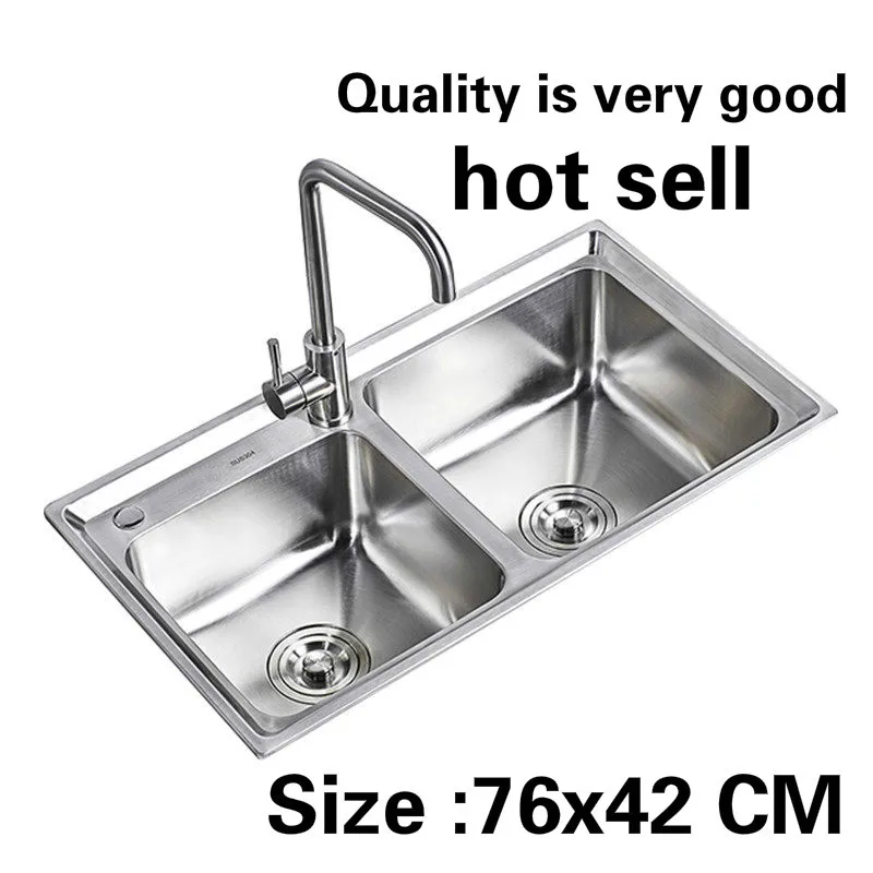 

Free shipping Standard Kitchen double groove sink wash the dishes food-grade 304 stainless steel hot sell 760x420 MM