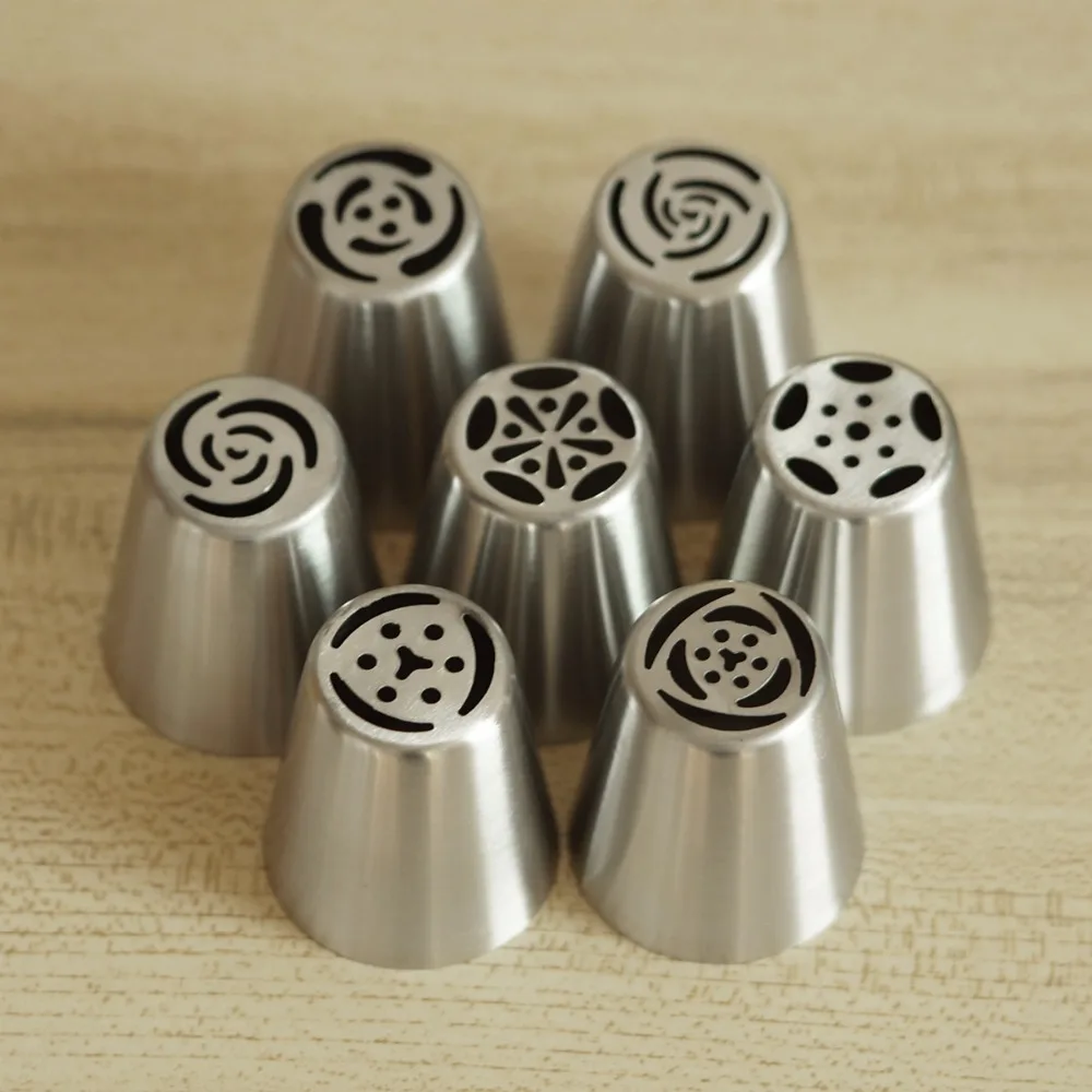 

7PCS Russian Cake Piping Nozzles Tulip Icing Tip Nozzle Pastry Decorating Tips Cupcake Decorator Rose Stainless Steel