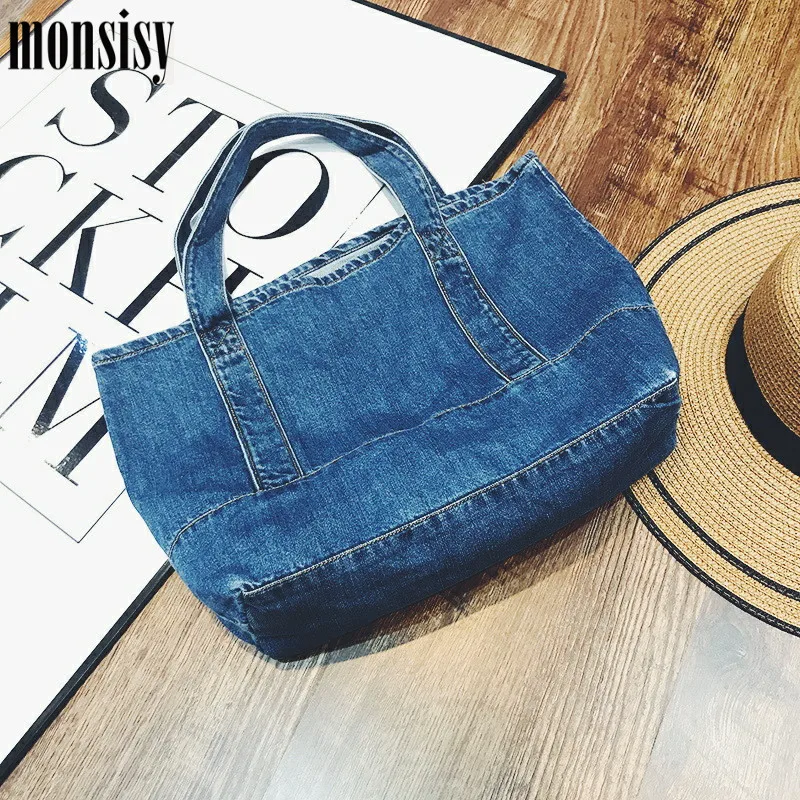 Monsisy женская джинсовая сумка для покупок вместительная продуктов модная на плечо