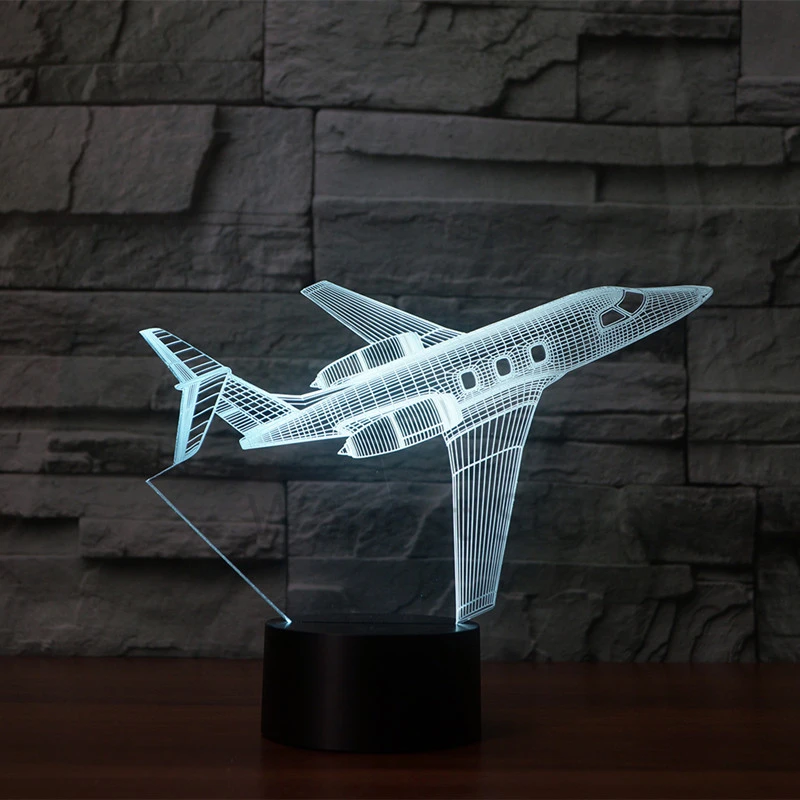 Новинка светодиодная лампа в виде самолета 3D настольная с иллюзией цветные