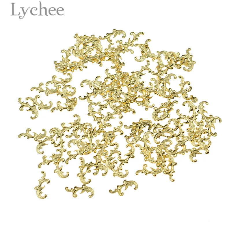 Фото Lychee 100 шт латунные филигранные Цветочные ломтики золотого цвета серебристого