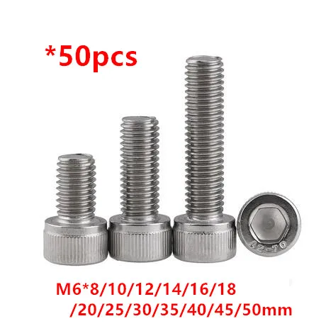50pcs DIN912 M6 Hex Socket Head Cap Screws 304 stainless steel Hexagon Cylinder head screws bolts M6*8/10/12/16/20/25/30
50pcs DIN912 M6 Hex Socket Head Cap Screws 304 stainless steel Hexagon Cylinder head screws bolts M6*8/10/12/16/20/25/30