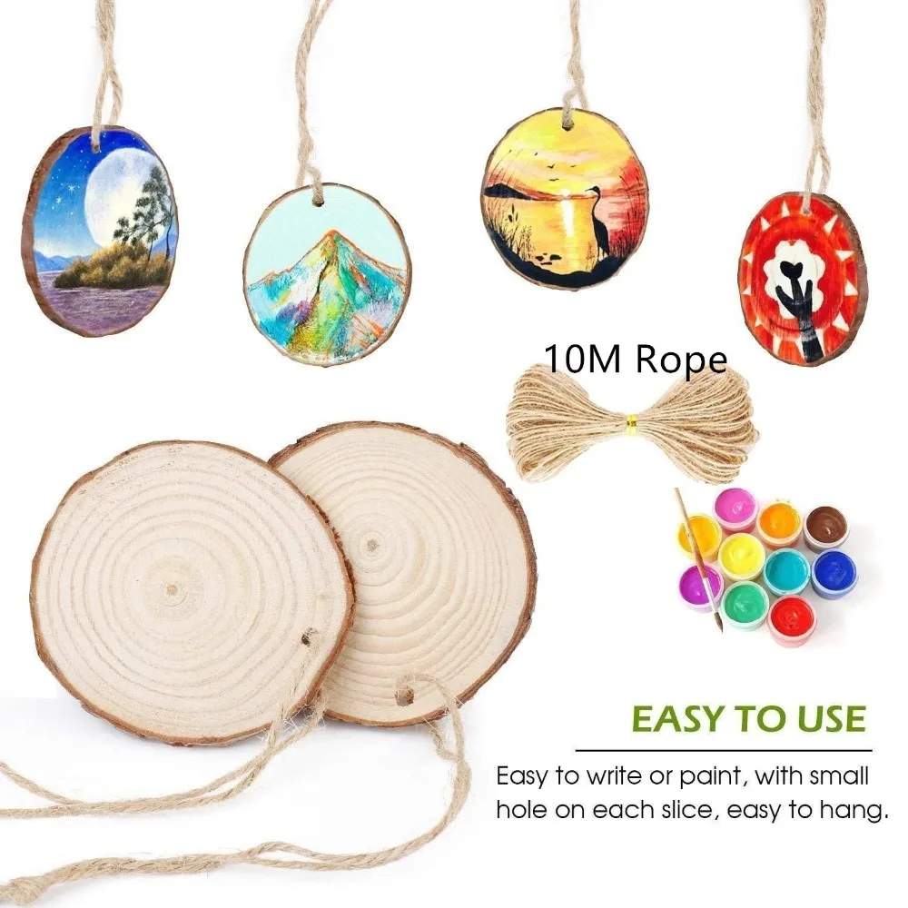 30PCS Wood Crafts Natural Round Wood Slices with 10M Hemp Rope DIY for Birthday Party Wedding Painting Decoration Gift Tags
30PCS Wood Crafts Natural Round Wood Slices with 10M Hemp Rope DIY for Birthday Party Wedding Painting Decoration Gift Tags