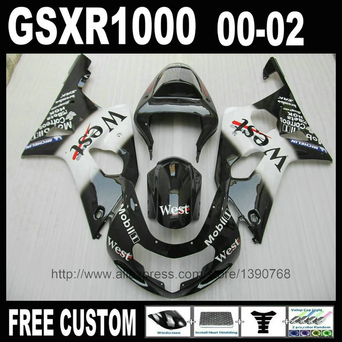 ABS body Motorcycle fairings set for SUZUKI GSX-R1000 2000 2001 2002 black white West fairing kit 00 01 02 K2 GSXR 1000 YH65
ABS body Motorcycle fairings set for SUZUKI GSX-R1000 2000 2001 2002 black white West fairing kit 00 01 02 K2 GSXR 1000 YH65