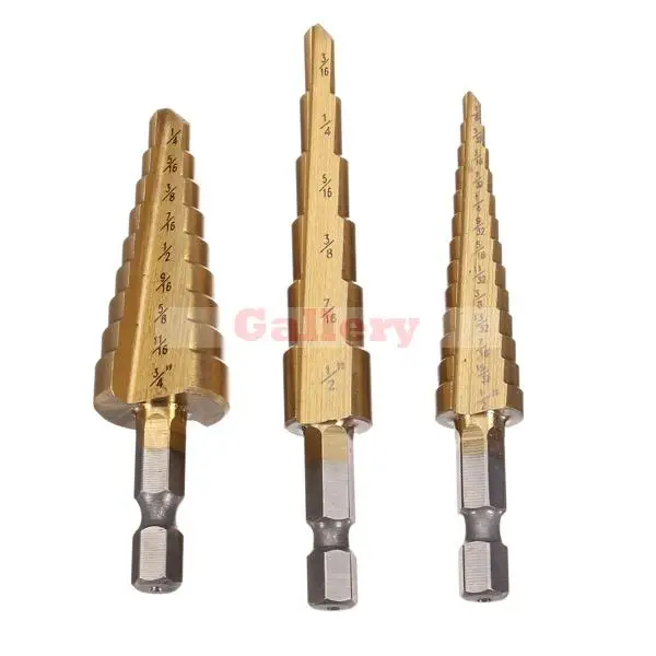Hot Sale Tool 2 Sets Lot 3pcs Hss Step Drills 1/4 Inch Hex Shank 3/16-1 1/8-1 1/4-3 4 3 1
Hot Sale Tool 2 Sets Lot 3pcs Hss Step Drills 1/4 Inch Hex Shank 3/16-1 1/8-1 1/4-3 4 3 1