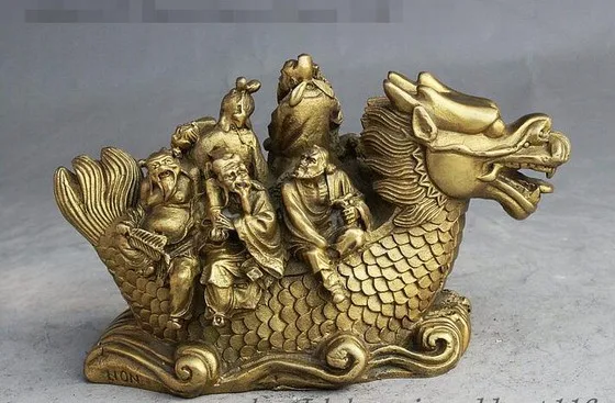 YM 308 China Fengshui Brass Eight Immortals 8 God Rode Dragon Fish Buddha Statue | Дом и сад