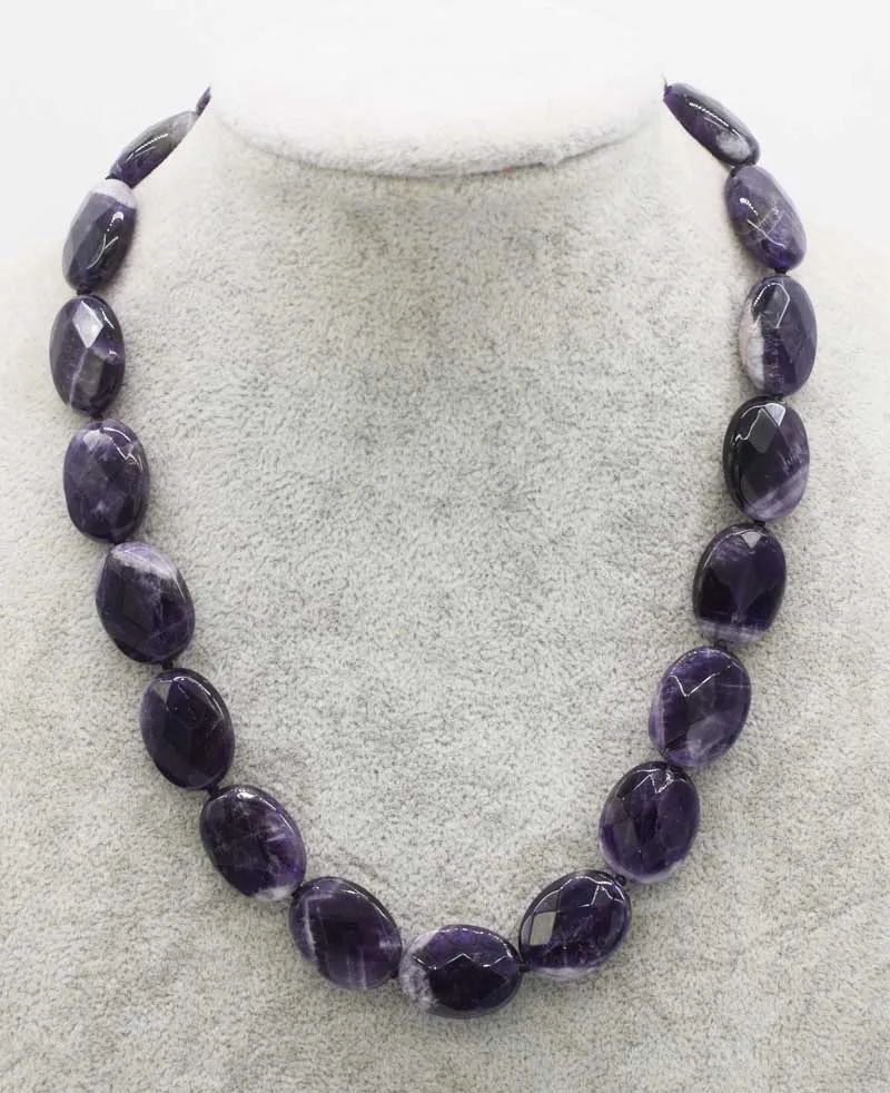

wholesale 13*18mm amethyst flat oval faceted necklace 17inch FPPJ nature beads