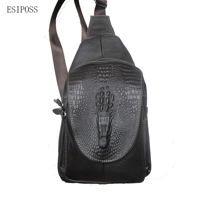 Фото 2017 Esiposs Мужская модная нагрудная сумка из натуральной кожи с крокодиловым узором