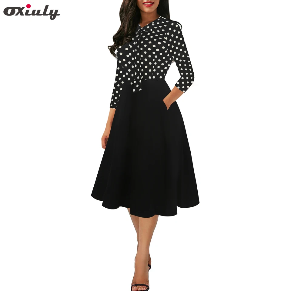 Women 3/4 Sleeve Black Red Polka Dot Patchwork Dresses Ladies Bow Tie Pocket Female Party Fit and Flare A-line Dress Vestidos
Women 3/4 Sleeve Black Red Polka Dot Patchwork Dresses Ladies Bow Tie Pocket Female Party Fit and Flare A-line Dress Vestidos