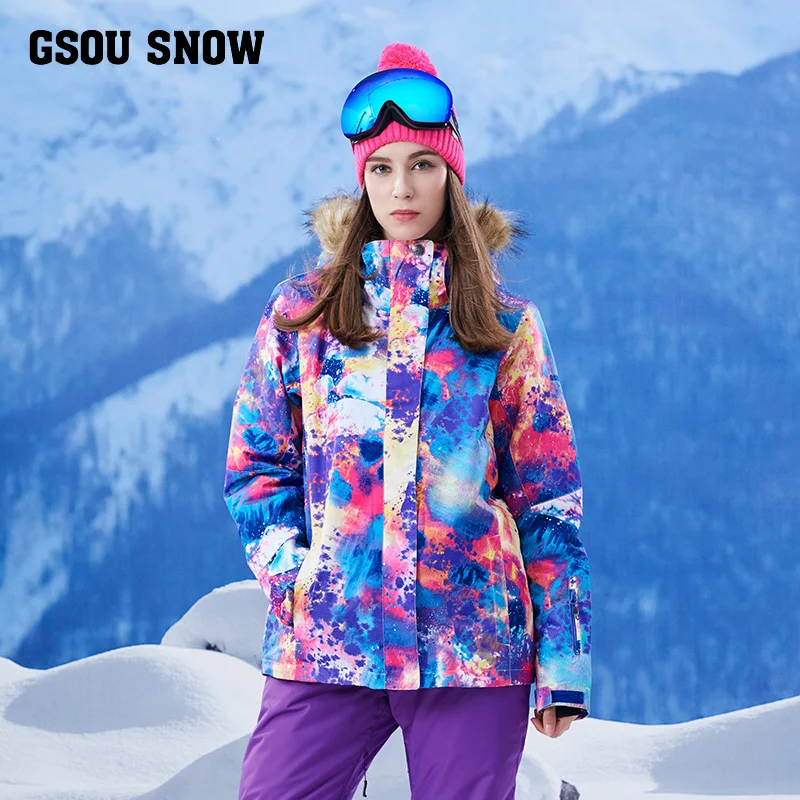 Новый лыжный костюм GSOUSNOW Женская куртка ветрозащитный теплый водонепроницаемый