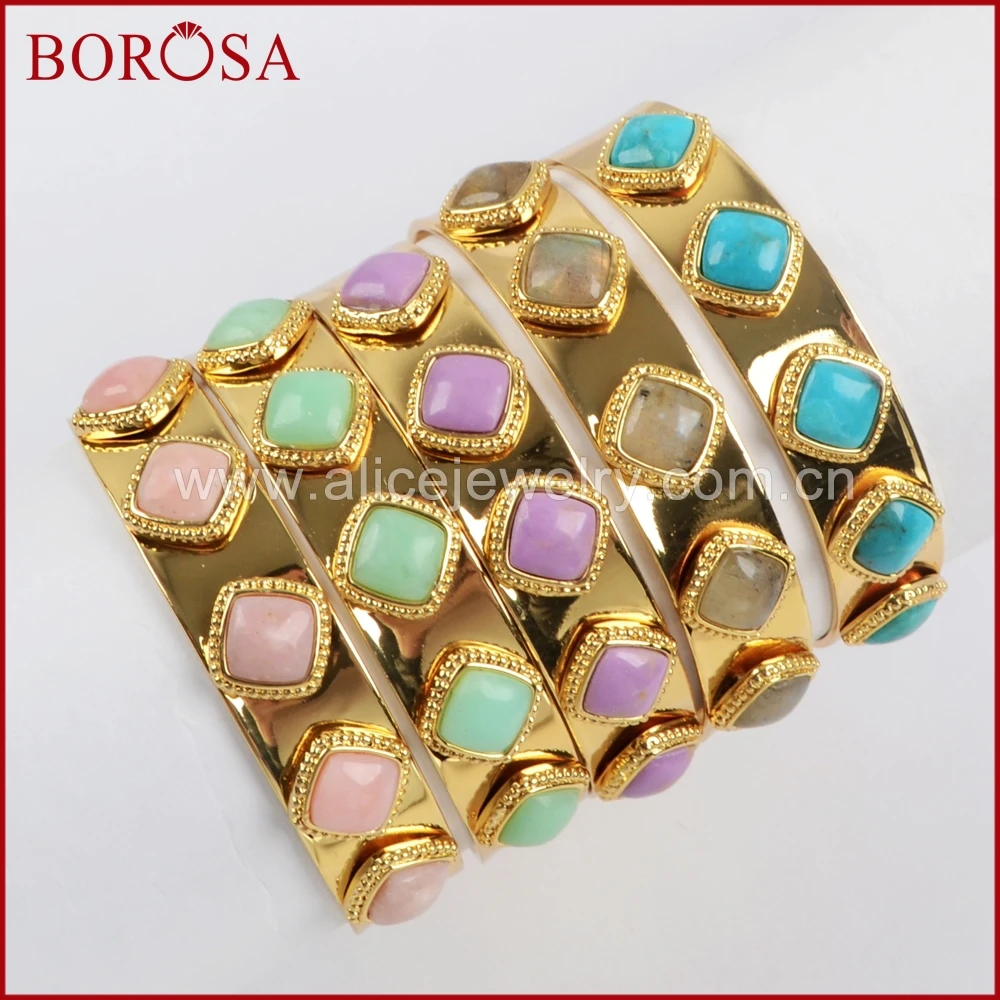 BOROSA Stylish Mix Color Gold Color Bezel Five Rhombus Shape Multi Kind Stone Druzy Bangles Fashion Gems Jewelry ZG0234
BOROSA Stylish Mix Color Gold Color Bezel Five Rhombus Shape Multi Kind Stone Druzy Bangles Fashion Gems Jewelry ZG0234
