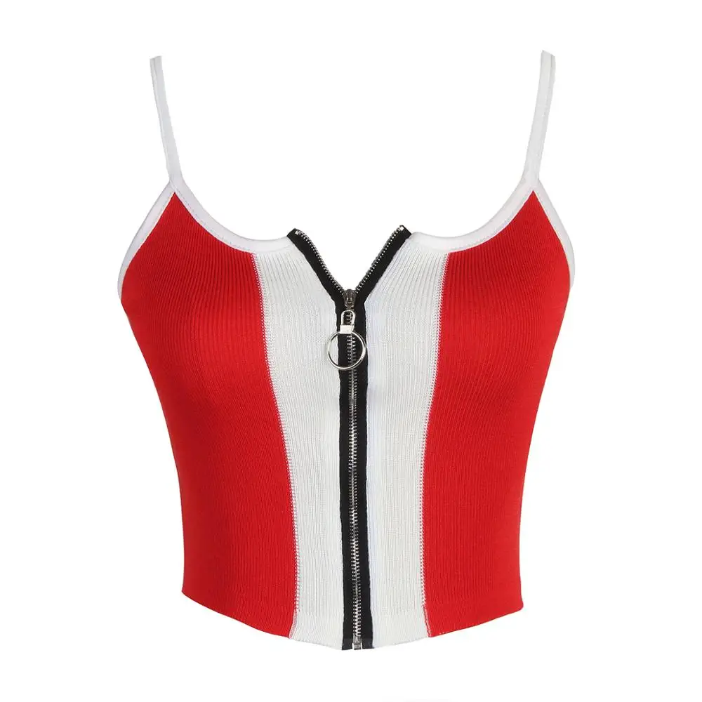 Summer Sexy Women Sleeveless Straps Tank Top Fashion Splice Crop Lady Zipper Knitting Tank Top Women Streetwear Top Female
Summer Sexy Women Sleeveless Straps Tank Top Fashion Splice Crop Lady Zipper Knitting Tank Top Women Streetwear Top Female