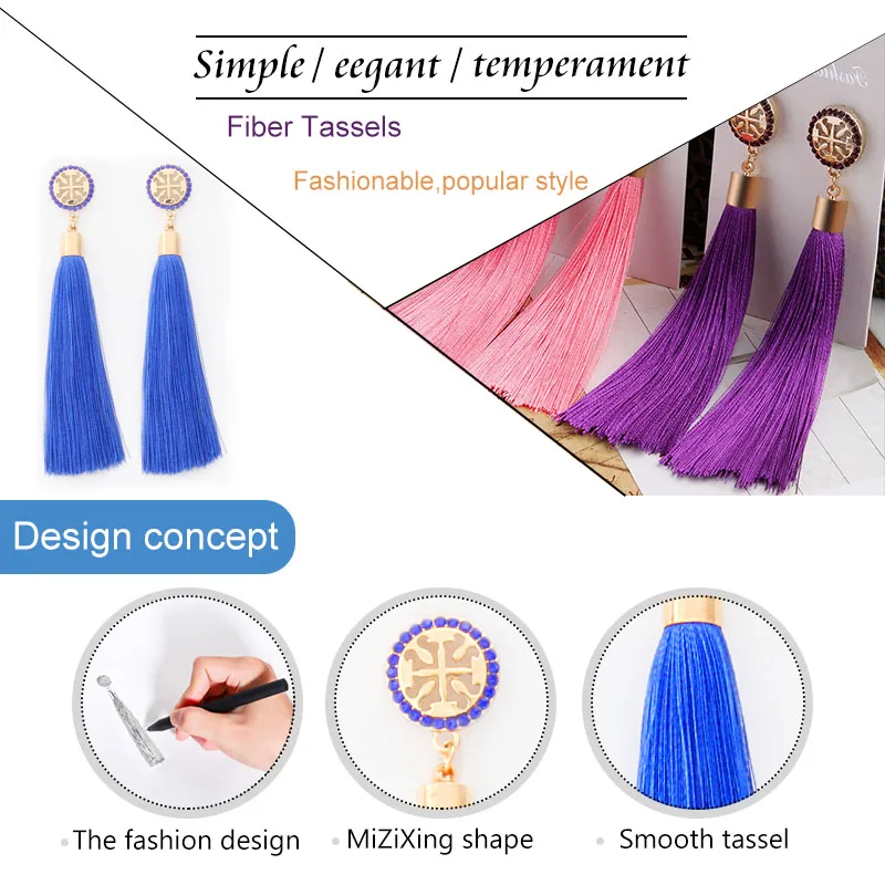 2018 New Fashion Tassel Earrings Bohemian Boho Long Exaggerated Black White Blue Red Pink Silk Fabric Dangle Earrings for Women
2018 New Fashion Tassel Earrings Bohemian Boho Long Exaggerated Black White Blue Red Pink Silk Fabric Dangle Earrings for Women